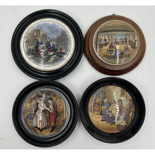 194 - A collection of nineteen 19thC Staffordshire pot lids to include fourteen framed examples, five with... 