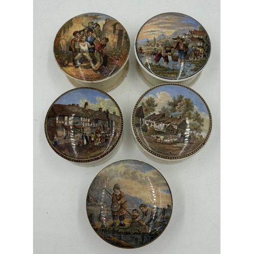 194 - A collection of nineteen 19thC Staffordshire pot lids to include fourteen framed examples, five with... 