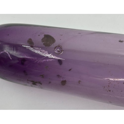 428 - Various glass to include a Victorian purple glass rolling pin, a Royal Brierley iridescent cranberry... 