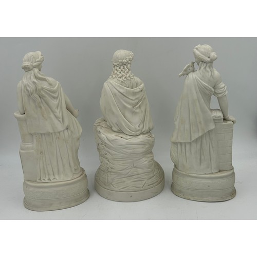 183 - A pair of Parian classical figures representing war and peace, 33cm h, one with a dove to her left s... 