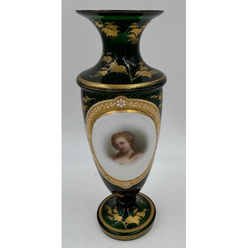 430 - Various late 19th/early 20thC glass to include a Bohemian hand painted portrait vase Prima-Donna aft... 