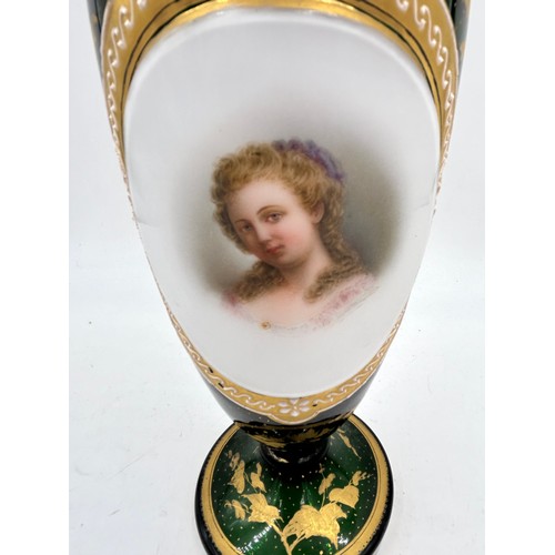 430 - Various late 19th/early 20thC glass to include a Bohemian hand painted portrait vase Prima-Donna aft... 