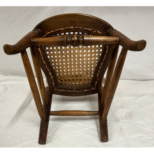 1302 - Two small chairs - A doll's spindle back carver chair with rush work seat 34cm h x 19cm h together w... 