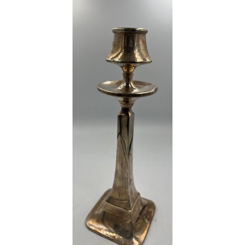 800 - A pair of silver candlesticks with wooden bases, height 23cm, weight 619gm. Birmingham 1920, maker N... 