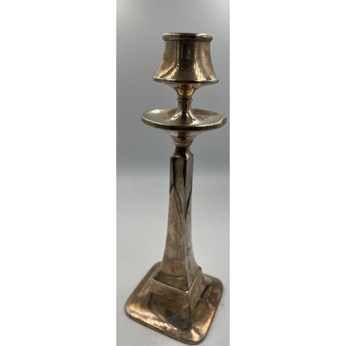 800 - A pair of silver candlesticks with wooden bases, height 23cm, weight 619gm. Birmingham 1920, maker N... 