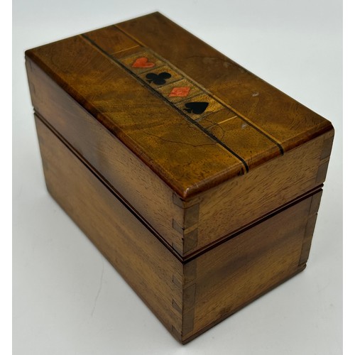 950 - A selection of four wooden boxes to include 3 x Playing card holders inlaid and decorated with flowe... 