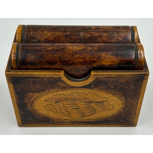 950 - A selection of four wooden boxes to include 3 x Playing card holders inlaid and decorated with flowe... 