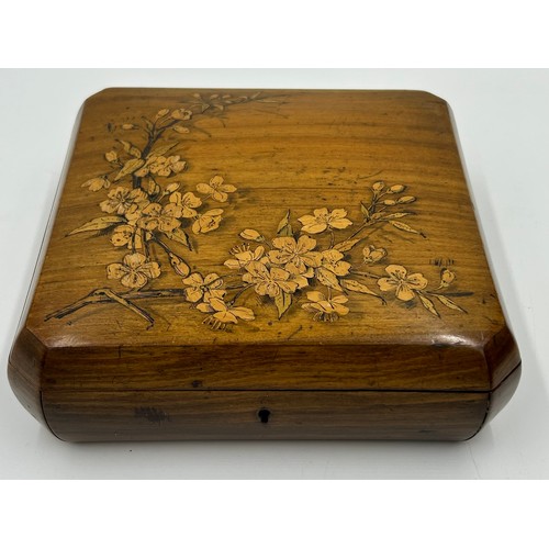 950 - A selection of four wooden boxes to include 3 x Playing card holders inlaid and decorated with flowe... 