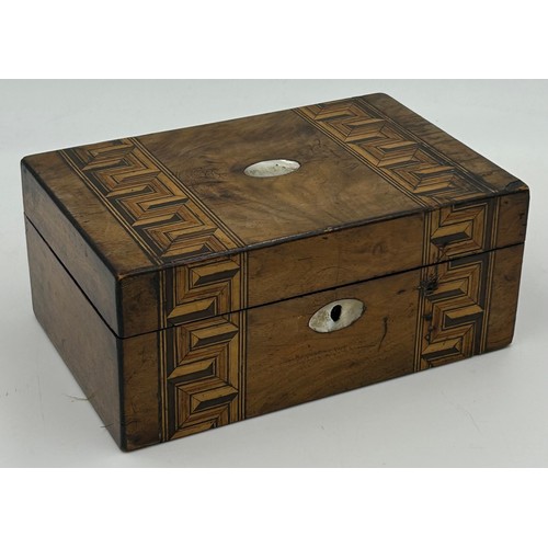 951 - Four late 19thC Tunbridge Ware Vanity boxes to include 2 x Walnut with geometric marquetry design in... 