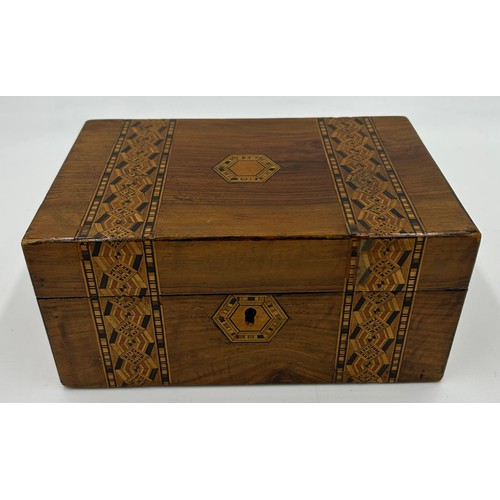 951 - Four late 19thC Tunbridge Ware Vanity boxes to include 2 x Walnut with geometric marquetry design in... 