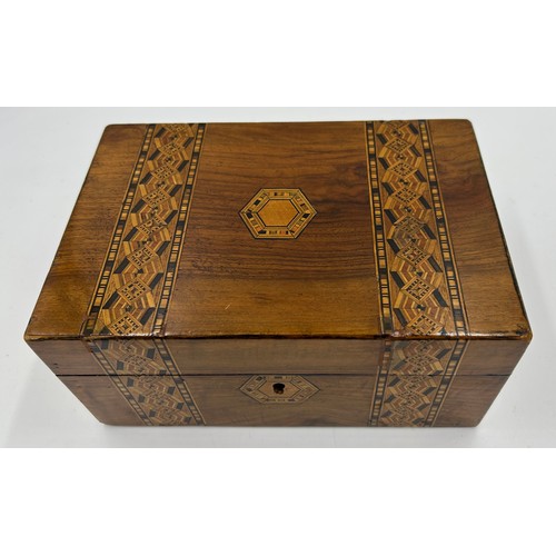 951 - Four late 19thC Tunbridge Ware Vanity boxes to include 2 x Walnut with geometric marquetry design in... 