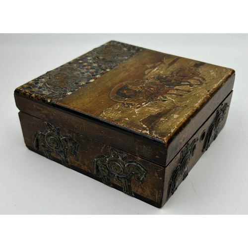 952 - A collection of boxes to include a round Tortoiseshell  trinket box, a Money Box with London scene, ... 