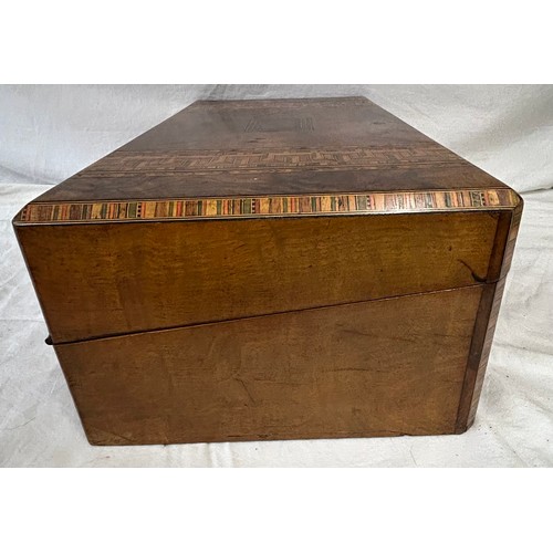 953 - A Tunbridge Ware Walnut Writing Slope 27cm x 17cm x 50cm. Inlaid geometric pattern and brass plate o... 