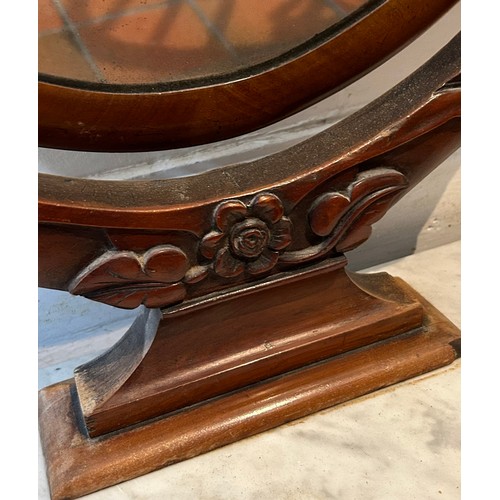 1234 - A mahogany dressing table mirror on a white marble and mahogany stand. Total height 88cm h, mirror a... 