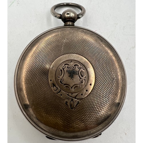 706 - A silver fusée pocket watch with subsidiary seconds dial and silver chain and associated key.  Londo... 