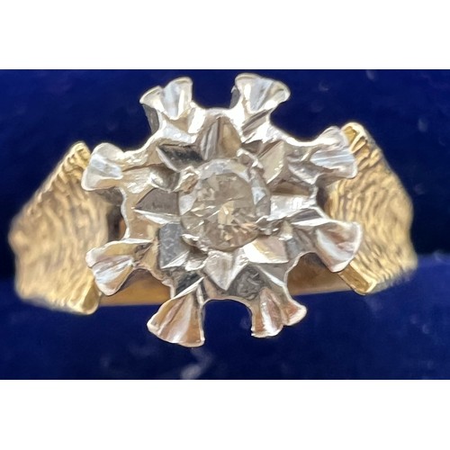 612 - An 18 carat gold ring set with single diamond. Size J. Weight 4gm.