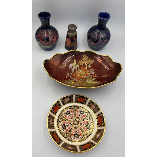 406 - Ceramics to include Royal Crown Derby dish, Carlton Ware dish, two Moorcroft vases 10cm h  and an un... 