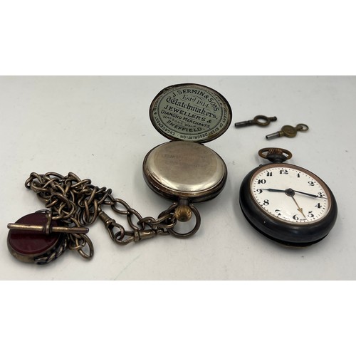 708 - Two pocket watches to include one .925 silver with subsidiary seconds dial, on silver chain with T b... 