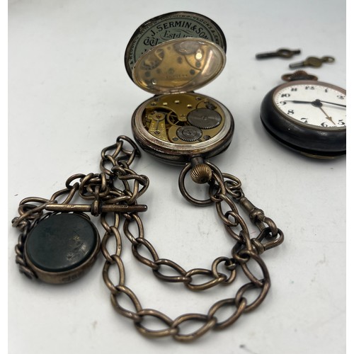 708 - Two pocket watches to include one .925 silver with subsidiary seconds dial, on silver chain with T b... 