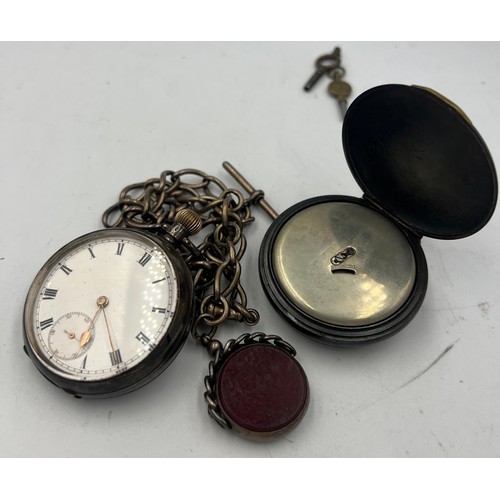 708 - Two pocket watches to include one .925 silver with subsidiary seconds dial, on silver chain with T b... 