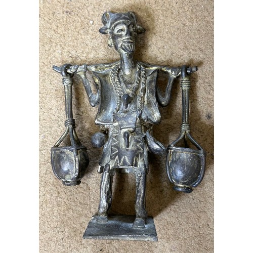 924 - A Northern Nigerian metal figure of a male warrior on horseback 63cm h together with a Nigerian meta... 