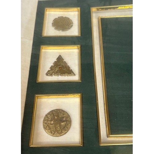 926 - Two framed cases containing Nigerian fasteners and comb together with three Nigerian books ' An Intr... 