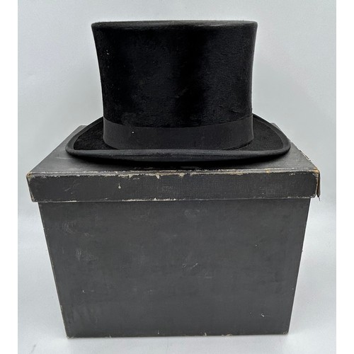 856 - A collection of eight Silk/Beaver Top Hats to include Scott & Co 21cm x 16.5 cm in leather case by C... 