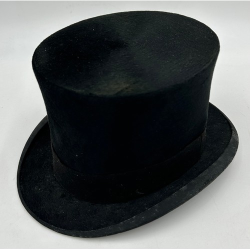 856 - A collection of eight Silk/Beaver Top Hats to include Scott & Co 21cm x 16.5 cm in leather case by C... 