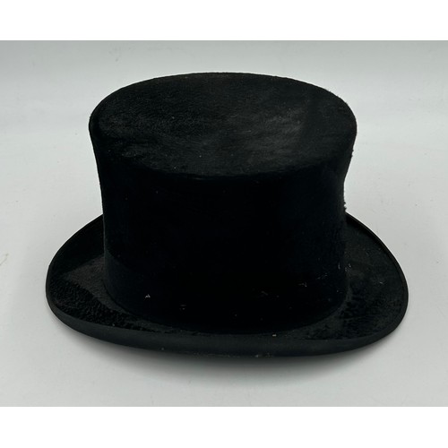 856 - A collection of eight Silk/Beaver Top Hats to include Scott & Co 21cm x 16.5 cm in leather case by C... 