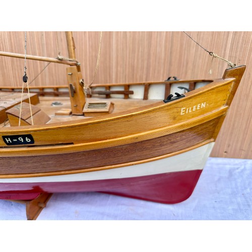 1311 - A vintage wooden scale model of the twin masted Yorkshire cobble Eileen H-96 Bridlington. 85cm l x 2... 