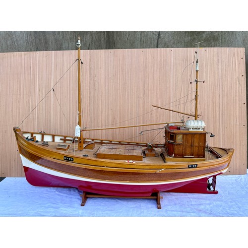 1311 - A vintage wooden scale model of the twin masted Yorkshire cobble Eileen H-96 Bridlington. 85cm l x 2... 