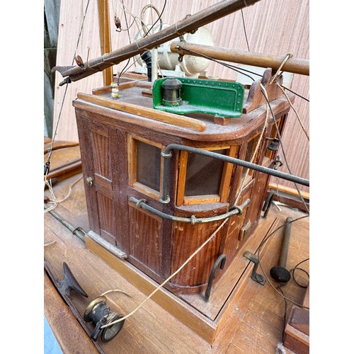 1311 - A vintage wooden scale model of the twin masted Yorkshire cobble Eileen H-96 Bridlington. 85cm l x 2... 