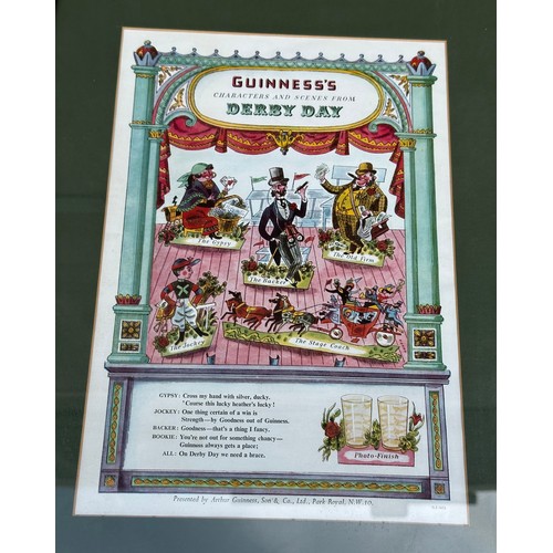 1355 - Prints comprising Bar One advertising, Guinness Derby Day and a hand coloured Victorian engraving of... 