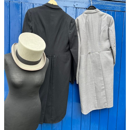 858 - Two vintage gentleman’s tail suits both with waistcoats and trousers together with a grey felt top h... 