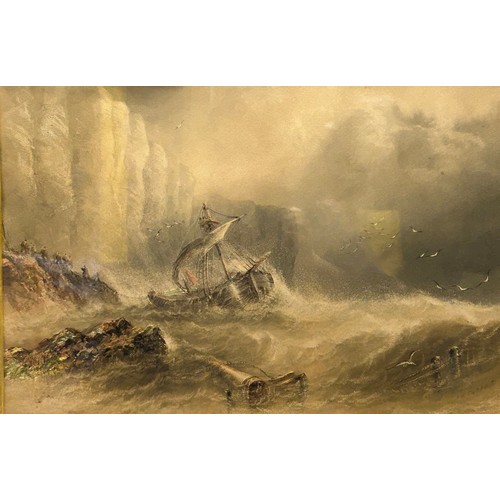 1391 - Joseph Newington Carter (British 1835-1871) watercolour of a ship wreck in stormy waters. Image size... 