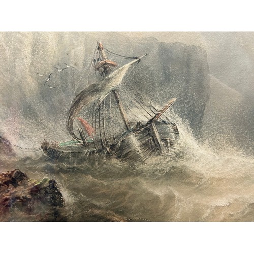 1391 - Joseph Newington Carter (British 1835-1871) watercolour of a ship wreck in stormy waters. Image size... 