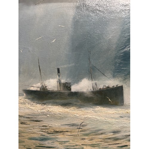 1390 - J. Steven Dews (British, born 1949) Oil on canvas depicting the Hull steam trawler 'Diamond' as she ... 