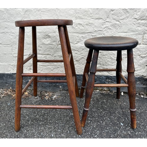 139 - Two wooden stools. Tallest 60cm.