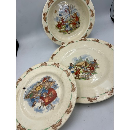 172 - Royal Doulton Bunnykins dish, mug and two plates.