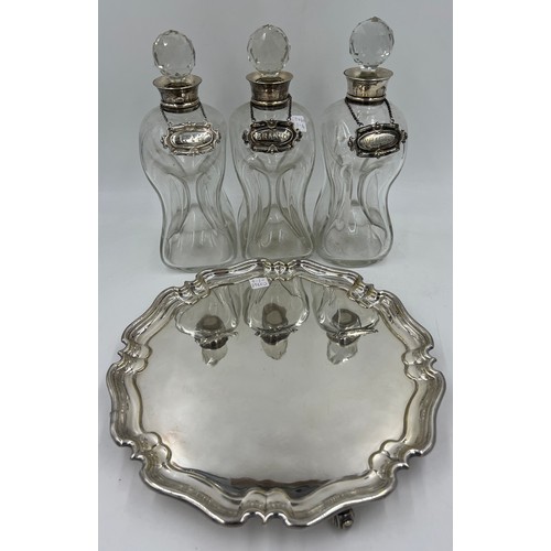 790 - Three silver necked decanters Birmingham 1905, maker Elkington & Co. Ltd together with three silver ... 