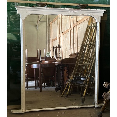 1232 - A 19thC white painted over mantle mirror. 131cm h x 115cm w x 127 w to base.