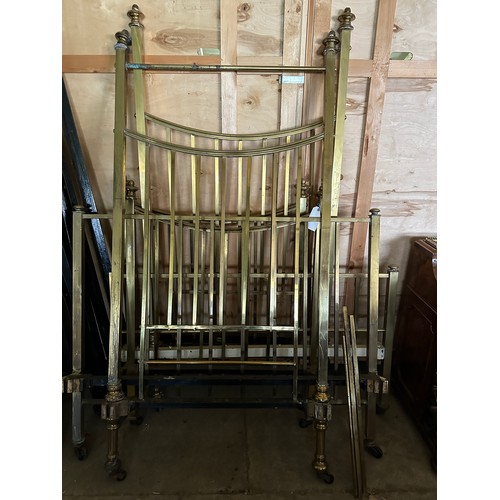 41 - A pair of 3’ (91cm) wide single half tester brass beds by Maple & Co. 189cm h together with a double... 