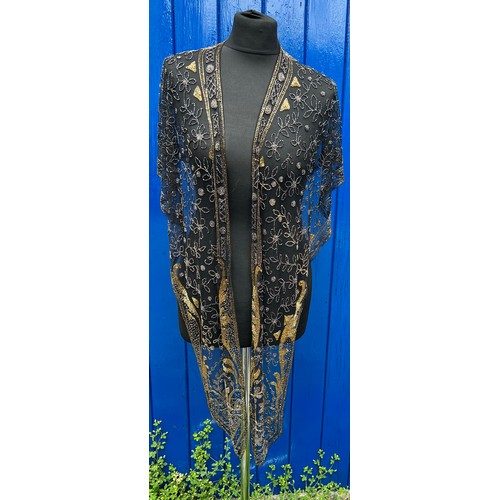 855 - 1920’s bead work fashion to include black and silver overdress, black beadwork top and skirt and a g... 