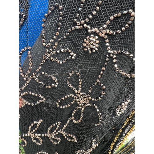 855 - 1920’s bead work fashion to include black and silver overdress, black beadwork top and skirt and a g... 