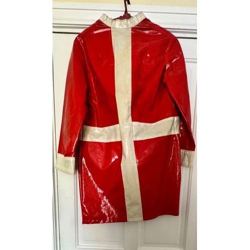 878 - A 1960's Aström design London red and white PVC coat.  87cm l x 49cm armpit to armpit.