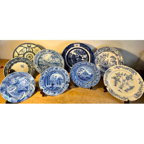 166 - Nine mainly 18th/19thC Spode blue and white plates to include ‘Girl at the Well’, ‘Common Wolf Trap’... 