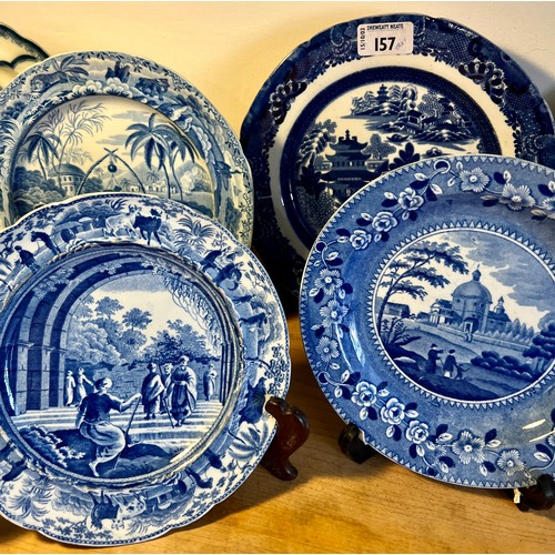 166 - Nine mainly 18th/19thC Spode blue and white plates to include ‘Girl at the Well’, ‘Common Wolf Trap’... 