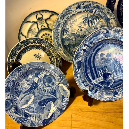 166 - Nine mainly 18th/19thC Spode blue and white plates to include ‘Girl at the Well’, ‘Common Wolf Trap’... 