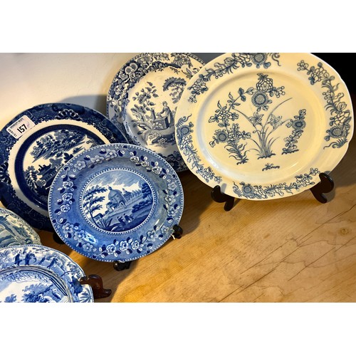 166 - Nine mainly 18th/19thC Spode blue and white plates to include ‘Girl at the Well’, ‘Common Wolf Trap’... 