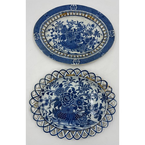 163 - Two unmarked early 19thC blue and white plates, largest 28cm x 21.5cm.